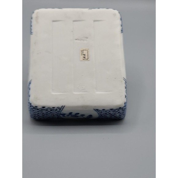 Fitz & Floyd Japan Square Trinket Basket Blue and White With Flowers Handle - Picture 10 of 13